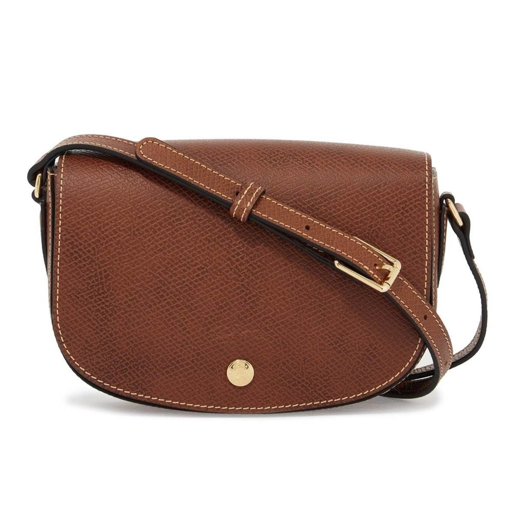 Longchamp Brown Leather Crossbody Bag with Adjustable Strap